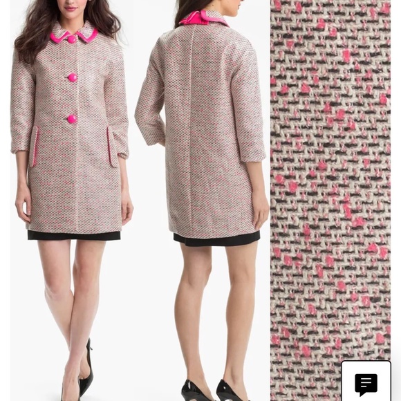 KATE SPADE  Carrie’s Pink  Tweed Coat With Hot Pink Buttons Size 4 - Picture 6 of 14